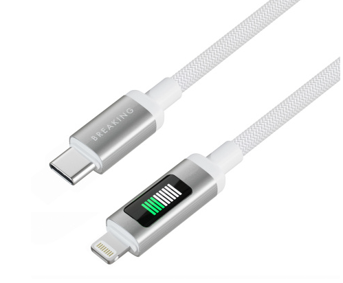 Breaking Кабель K33, USB-C - Lightning, 60W, 3А, LED-дисплей, 1м (Белый)