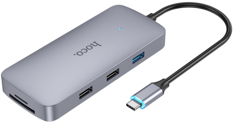 Хаб/ переходник 10в 1 Hoco HB33 / Адаптер/ разветвитель / Поддержка SD / Micro SD Card R/ USB-C с USB2.0 * 2 USB3.0 PD100W USB-C 4K 