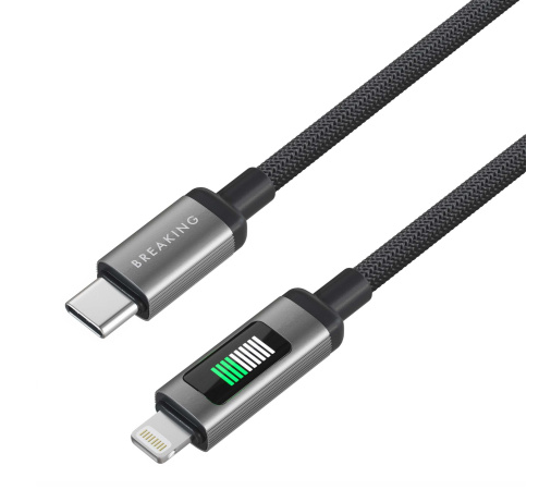 Кабель Breaking K33, USB-C - Lightning, 60W, 3А, LED-дисплей, 1м (Черный)
