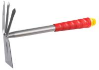 Мотыжка Grinda 8-421435_z01, прямое лезвие, 3 зубца, из углеродистой стали с коннекторной системой, 305 мм