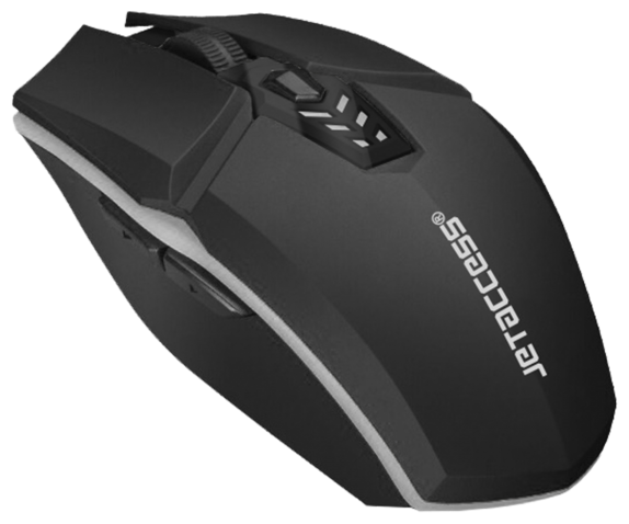 Беспроводная оптическая мышь Jetaccess OM-U58G черно-серая (сенсор PIXART 3065,800/1200/1600dpi, 6 кнопок, soft-touch, USB)