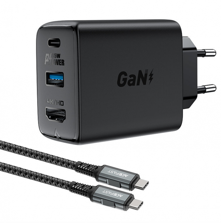 Acefast Зарядное устройство для быстрой зарядки A17 PD 65W HUB, цвет: черный