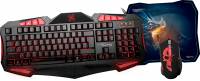 Игровой набор Qumo Axe Strike, кл-ра проводная 104 + 14 клавиш, встроенные подсветки общая + кнопок 7 цветов, мышь проводная, оптическая, 800/1200/1600/2400 dpi, коврик