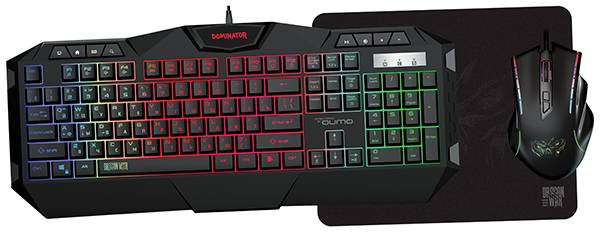 Игровой набор Qumo Dominator K66/M83, кл-ра проводная, 104+8 клавиш, подсветка радужная, мышь проводная, оптическая, 4 цвета, 1200/1600/2400/3200 dpi