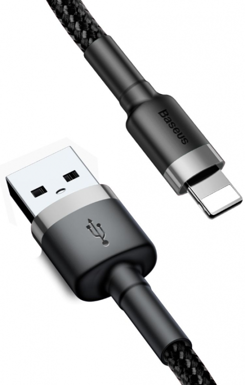 Baseus Кабель USB cafule | Цвет: Черный/Серый | Разъемы: USB-Lightning | Ток зарядки: 2.4А | Длина кабеля: 1м
