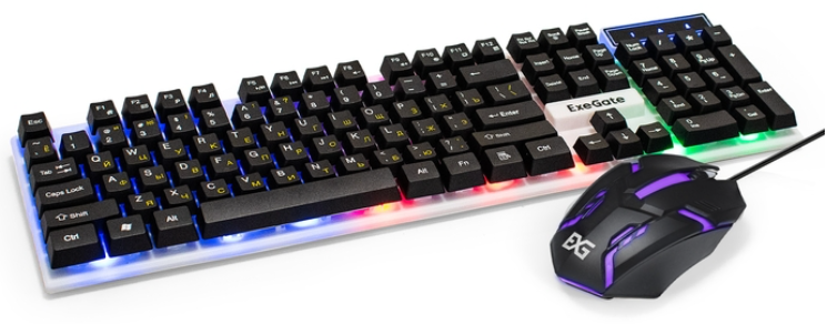 Комплект ExeGate Professional Standard Combo MK140 с подсветкой (клавиатура влагозащищенная 104кл. + мышь оптическая 1000dpi, 3 кнопки и колесо прокрутки, длина кабелей 1,5м, USB, серый, Color Box)