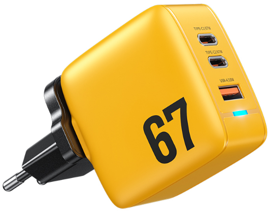 Wekome WP-U157 GaN Зарядное устройство | Сверхбыстрая зарядка мощностью 67 Вт | yellow ,JOYA