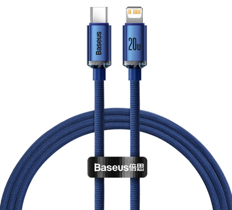 Кабель USB-C BASEUS Crystal Shine Series Fast Charging, Type-C - Lightning, 20W, 2м, CAJY000303