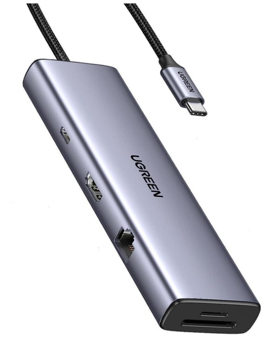 Ugreen  Конвертер CM498 (15531) USB-C To HDMI+2*USB 3.2 A+ USB-C 3.2+SD/TF+PD Converter. Цвет: серый