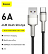 Baseus Кабель USB Cafule Series Metal | Цвет: Черный | Разъемы: USB - Type-C | Длина кабеля: 2м | Ток зарядки: 6A | Мощность: 66вт | Материал: Цинковый сплав/Нейлоновая плетеная проволока