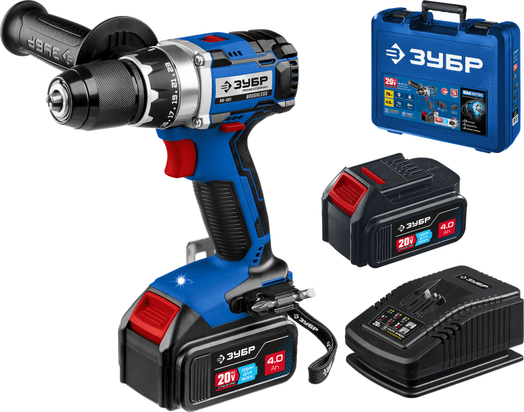 Зубр DB-201-42 Дрель-шуруповерт, 2 АКБ (4Ач), 20В . в кейсе, Профессионал