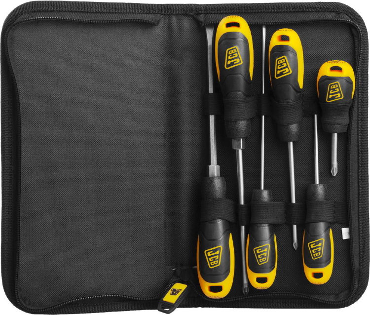 JCB 7 предм Набор: Отвертки, хромомолибденовая сталь S2, двухкомпонентные рукоятки, магнитный наконечник, чехол