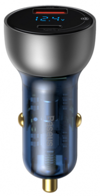 Автомобильное зарядное устройство BASEUS Particular, USB+USB-C, 5A, серебристый, дисплей CCKX-C0A