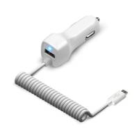 Jet.A Универсальное зарядное устройство от прикуривателя 12В-24В UC-S15 (1 USB-порт, 2.1А, встроенный кабель micro USB) Цвет - белый