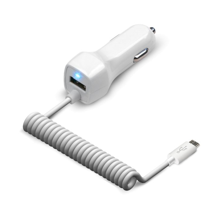 Jet.A Универсальное зарядное устройство от прикуривателя 12В-24В UC-S15 (1 USB-порт, 2.1А, встроенный кабель micro USB) Цвет - белый