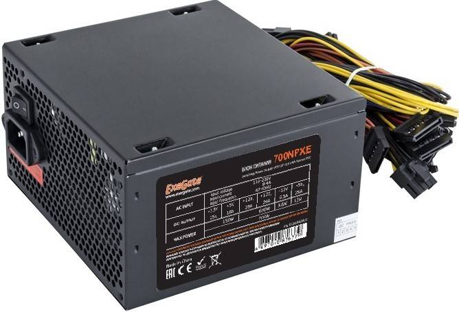 Блок питания 700W ExeGate 700NPXE(+PFC), ATX, PC, black, 12cm, 24p+(4+4)p, 6/8p PCI-E,4*SATA,3*IDE,FDD + кабель 220V в комплекте <EX220360RUS-PC>