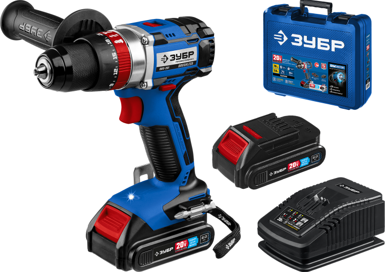 Зубр DBS-201-22 Ударная дрель-шуруповерт, 2 АКБ (2Ач), 20В в кейсе, Профессионал