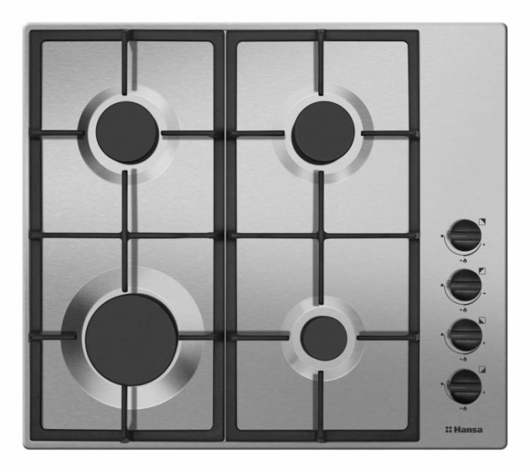 Встраиваемая газовая панель Hansa BHGI620530 / конфорок - 4 шт, решетки - чугун, панель - нержавеющая сталь, электроподжиг, газ-контроль Global