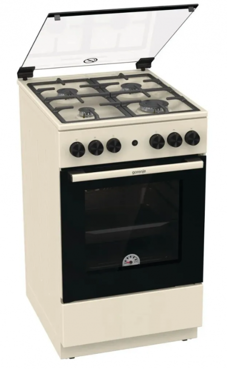 Газовая плита Gorenje GG5A21BEF , конфорок - 4 шт, духовка - 70 л, электроподжиг, газ-контроль панели, чугунные решетки, 50 см x 85 см x 59.4 см / Global