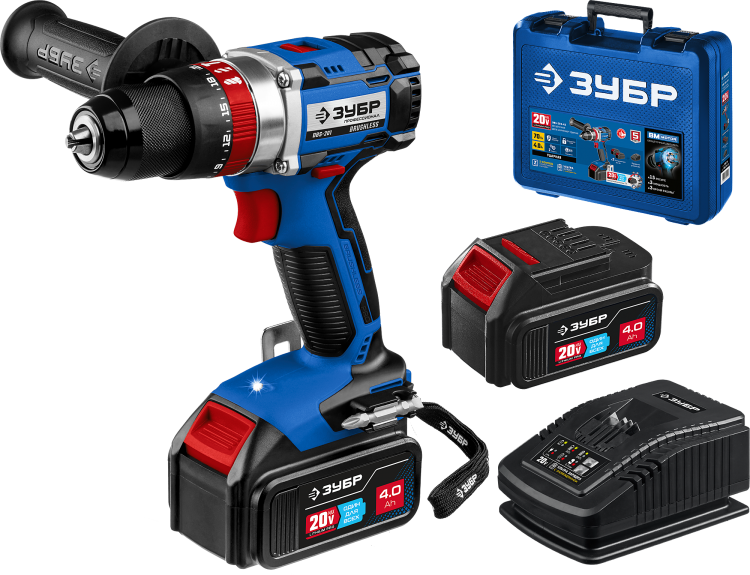 Зубр DBS-201-42 Ударная дрель-шуруповерт, 20В 2 АКБ (4Ач), в кейсе, Профессионал
