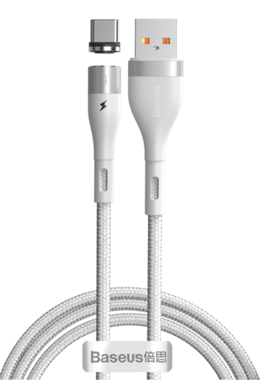 Кабель USB BASEUS Zinc Magnetic Safe, USB - Type-C, 3A, 1 м, белый, на магните CATXC-M02