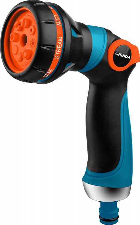 GRINDA PROLine S-8, 8 режимов, пистолет поливочный двухкомпонентный с регулятором напора zb