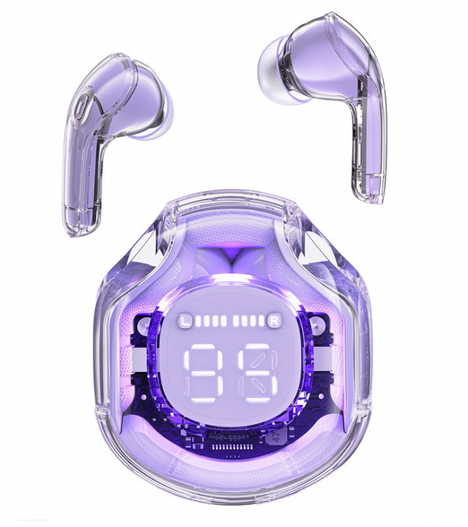  Acefast беспроводные наушники T8 crystal color bluetooth earbuds, цвет: alfalfa purple