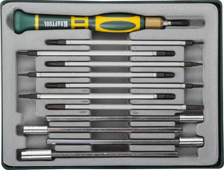Kraftool 25611-H12 X-Turbo отвертка для точных работ со сменными стержнями и головками 12 предм.