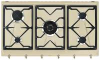 SMEG газовая варочная панель, 90 см, цвет Кремовый, SRV896POGH, коллекция Coloniale / конфорок - 5 шт, решетки - чугун, панель - эмалированная сталь, электроподжиг, газ-контроль,