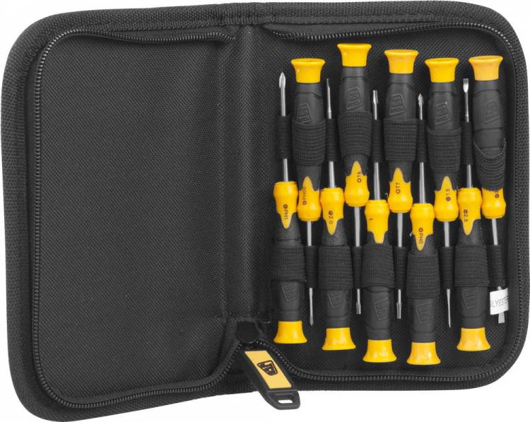 JCB 11 предм Набор: Отвертки для точных работ, двухкомпонентные рукоятки, CrV cталь, чехол