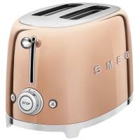 Smeg TSF01RGEU | Тостер | Розовое золото | Количество тостов: 2 | Мощность: 950 Вт | 6 уровней поджаривания | Функции: размораживание, подогрев, багель | Съемный поддон для крошек