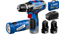 Дрель-шуруповерт Зубр DL-121-22F 12В + LED фонарь, 2 АКБ (2Ач), в кейсе, Профессионал